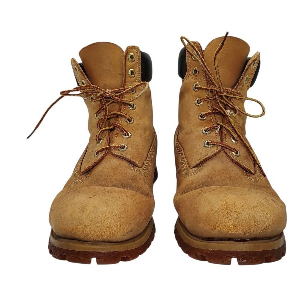 TIMBERLAND Men Classic Tan Leather Boots Sz 13M 6" Padded Collar Rubber Lug Sole
